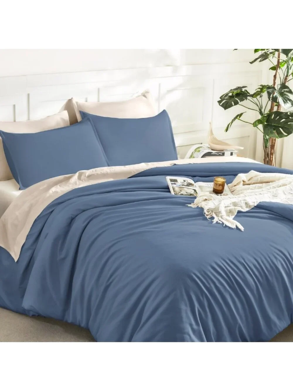 Lightweight Haze Blue Full Comforter Set, 3-Piece Solid Bedding for Cozy Sleep